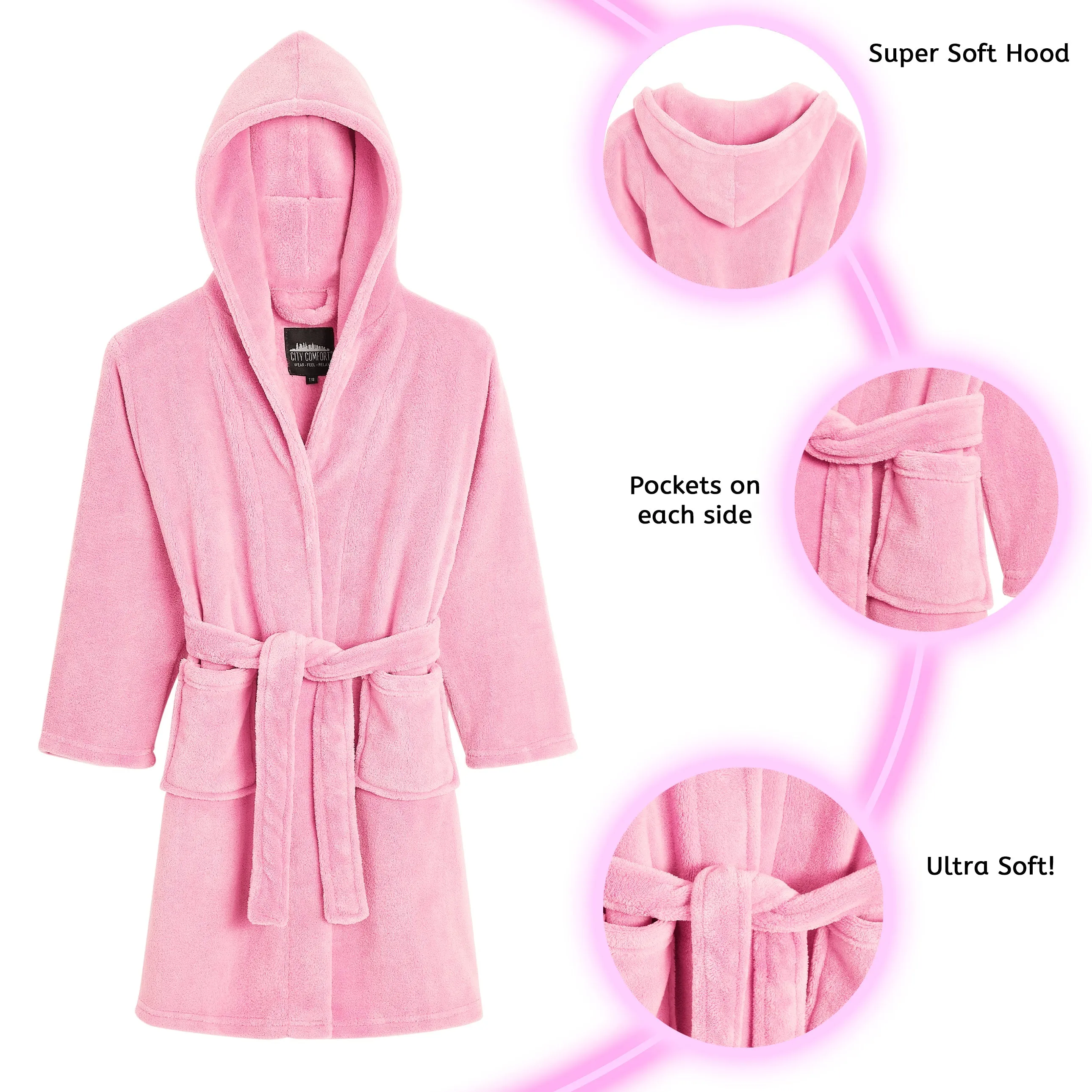 CityComfort Dressing Gown, Hooded Super Soft Dressing Gown with Belt for Girls&Boys Teenagers