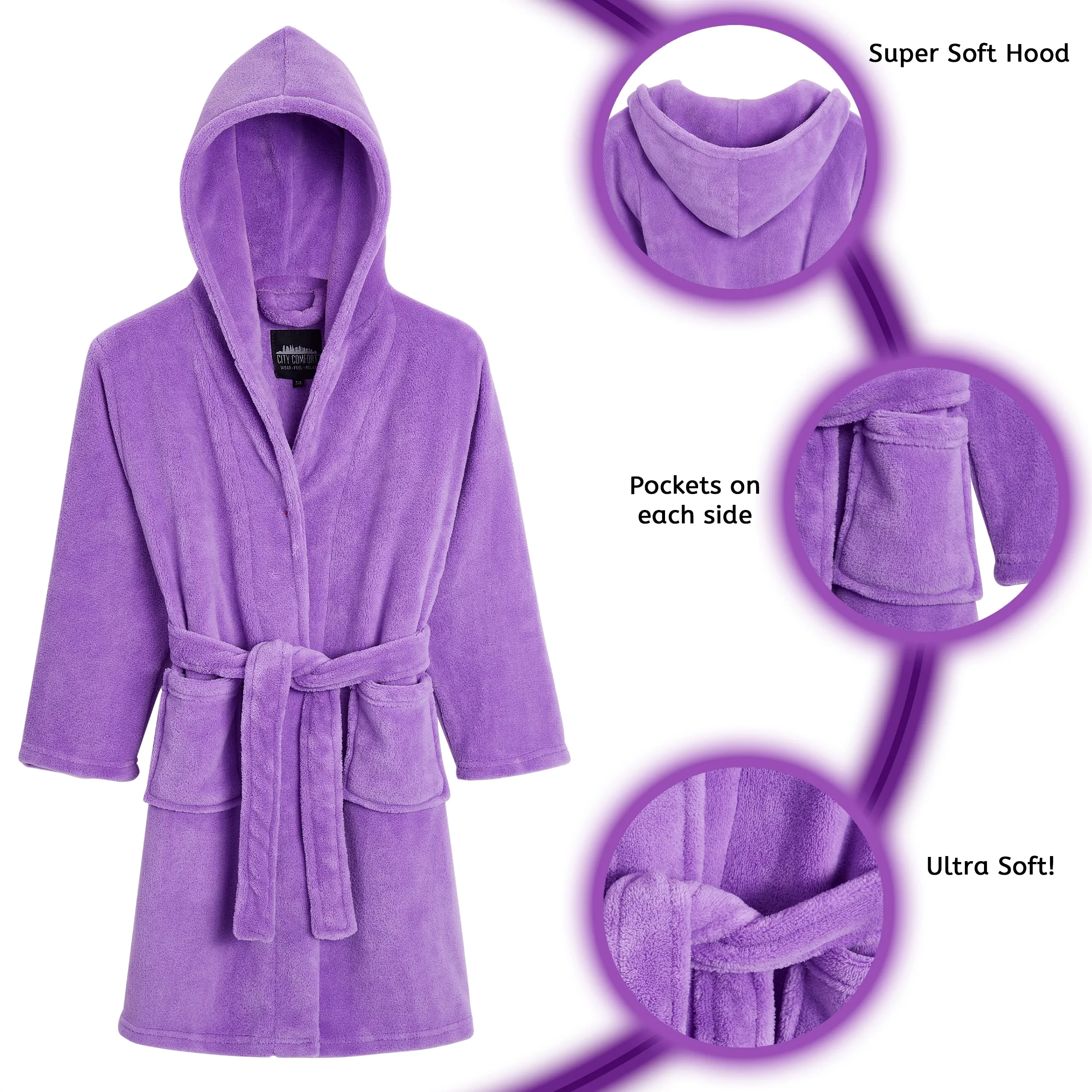 CityComfort Dressing Gown, Hooded Super Soft Dressing Gown with Belt for Girls&Boys Teenagers