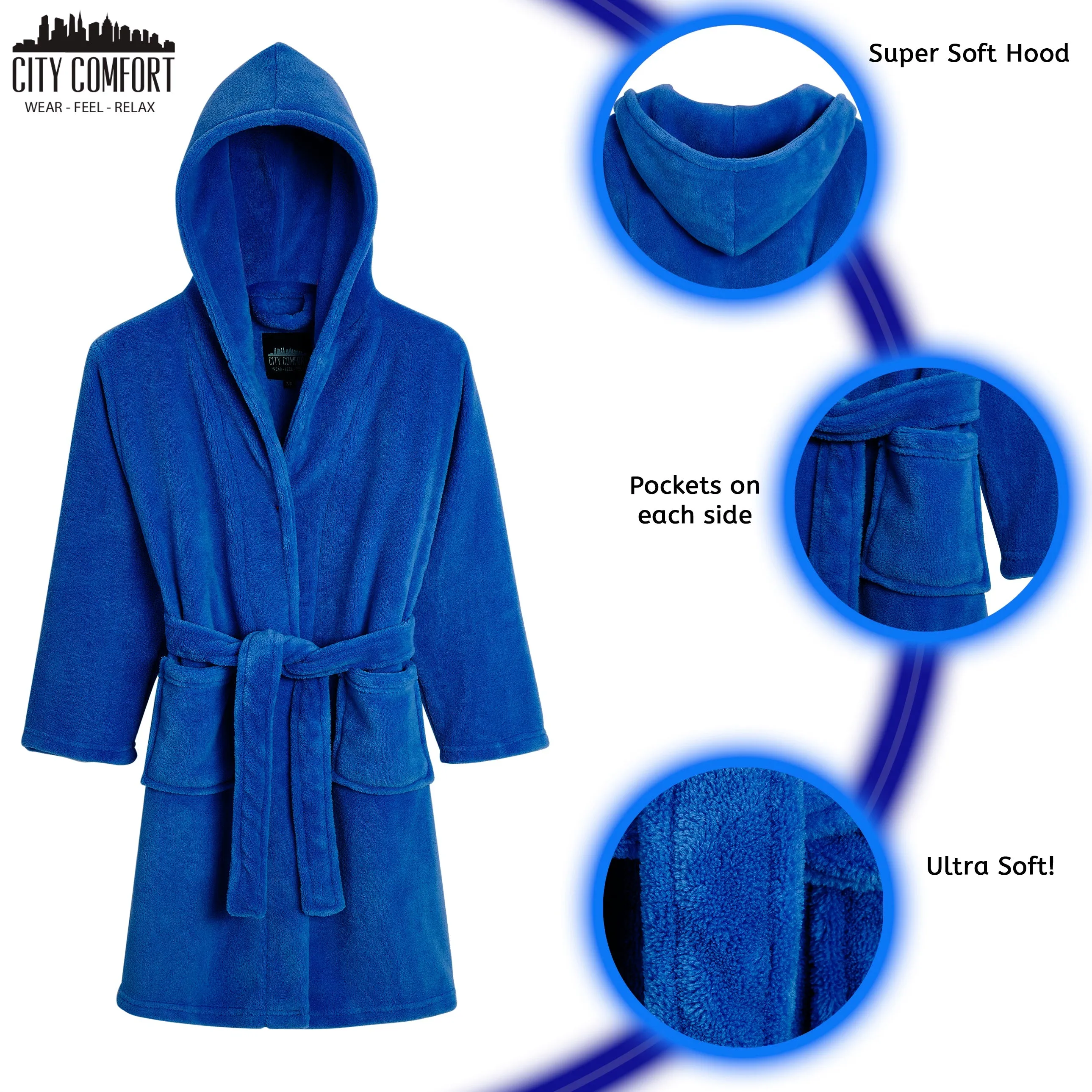 CityComfort Dressing Gown, Hooded Super Soft Dressing Gown with Belt for Girls&Boys Teenagers