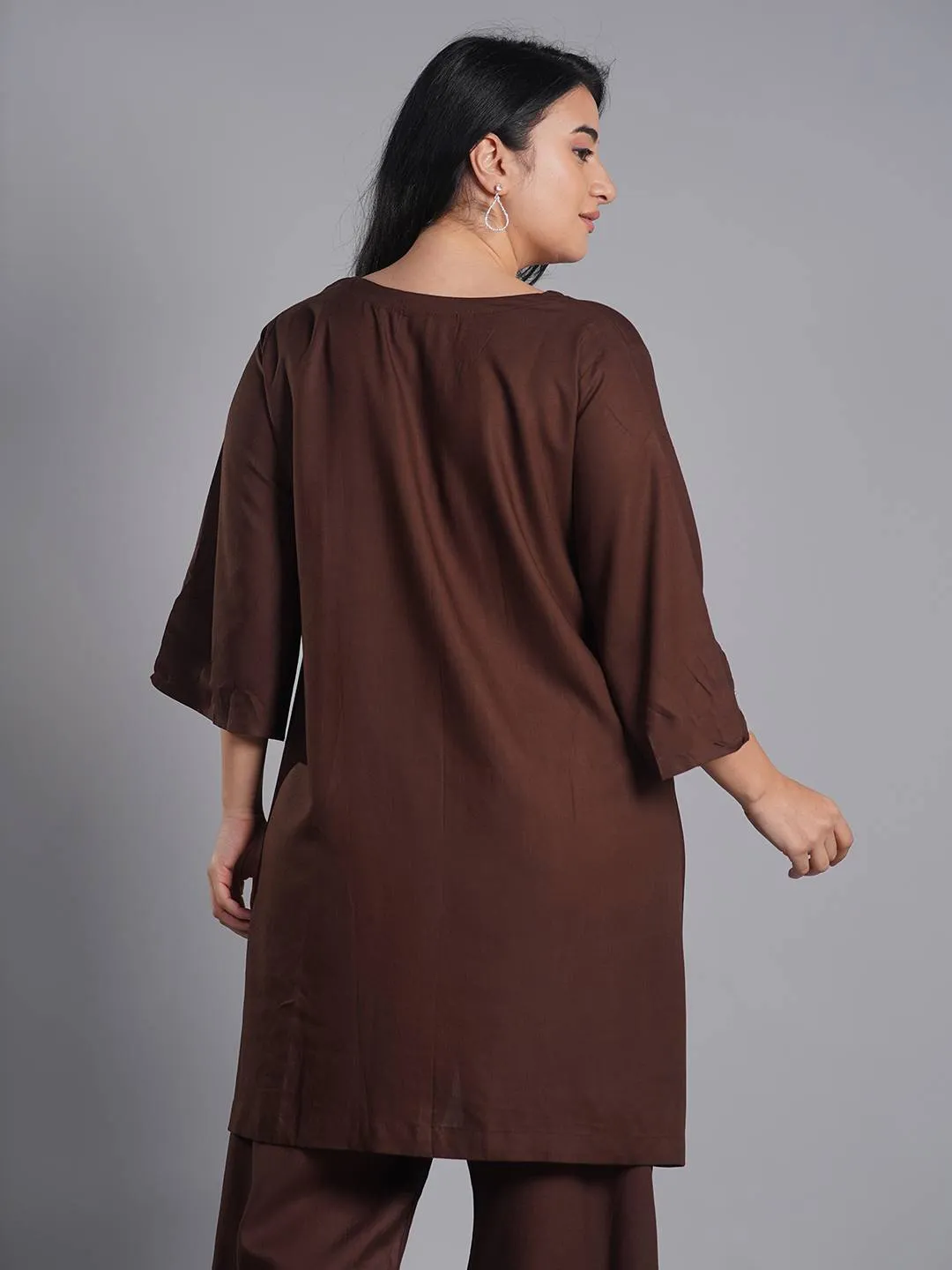 Coffee Rayon Kurti - Sprilalia