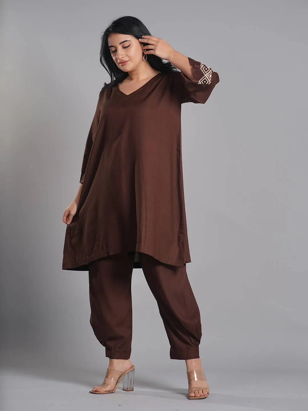 Coffee Rayon Kurti - Sprilalia