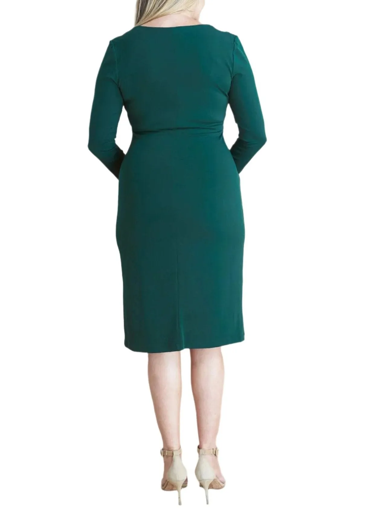 Connected Apparel V-neck Long Sleeve Sheath Slip On Solid Jersey Knit Dress