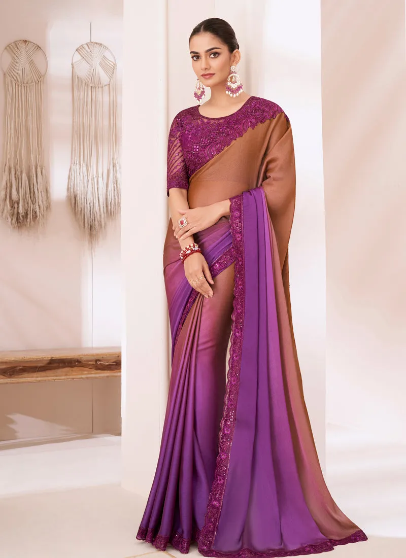 Copper Red-Violet Pioneer Shaded Chiffon Party Saree