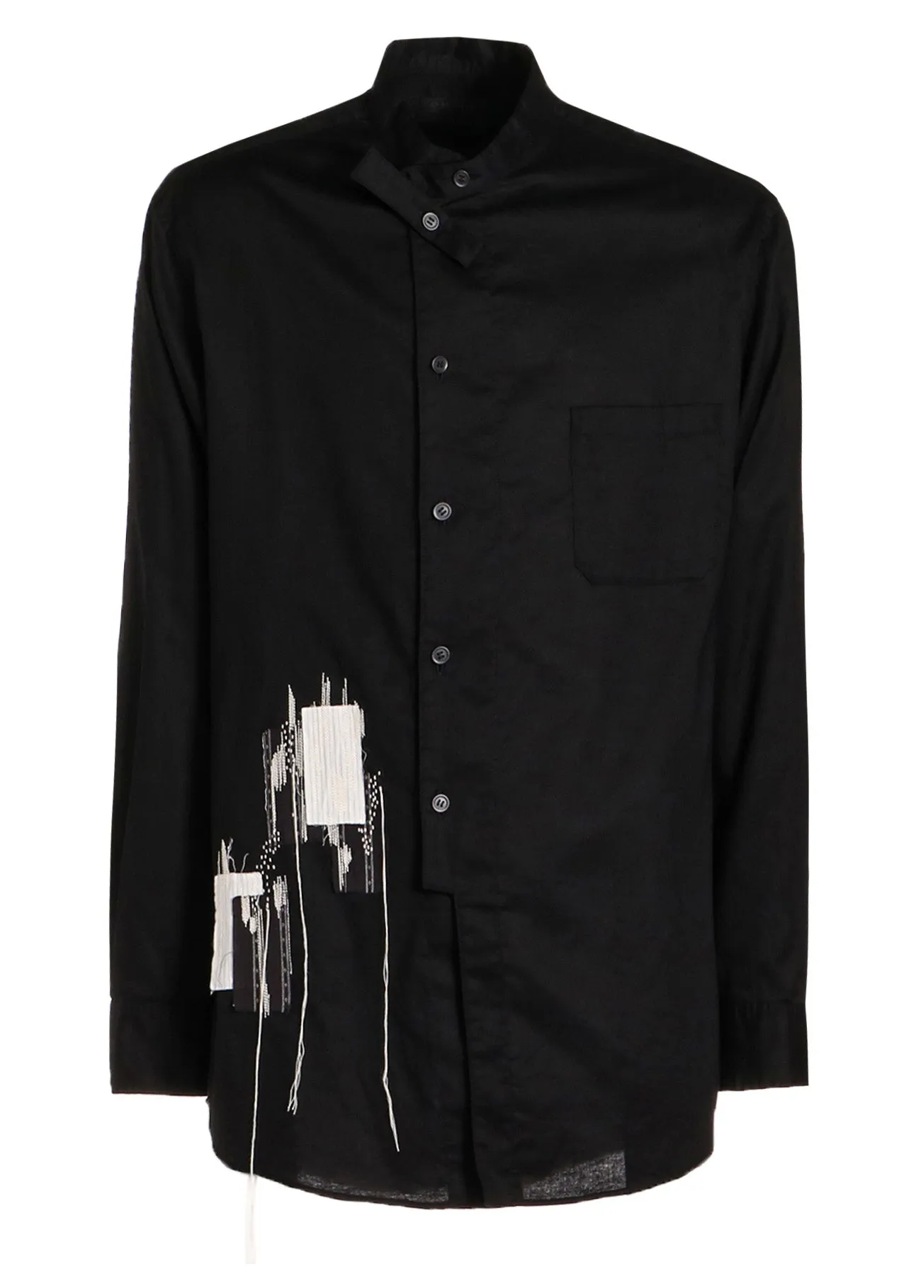 COTTON TWILL "BORO"APPLIQUE STAND COLLAR SHIRT