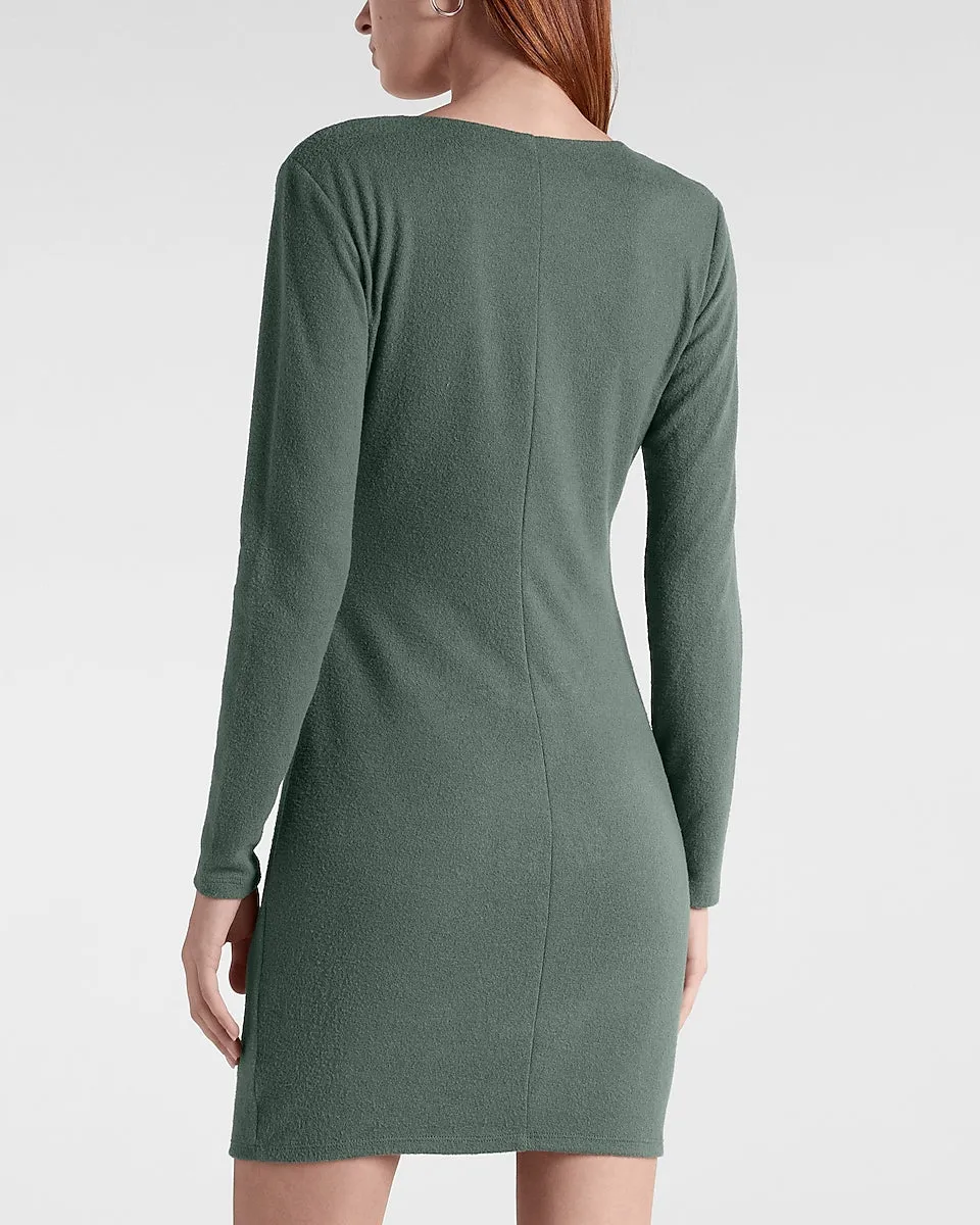 Cozy Wrap Front Mini Dress in Basil