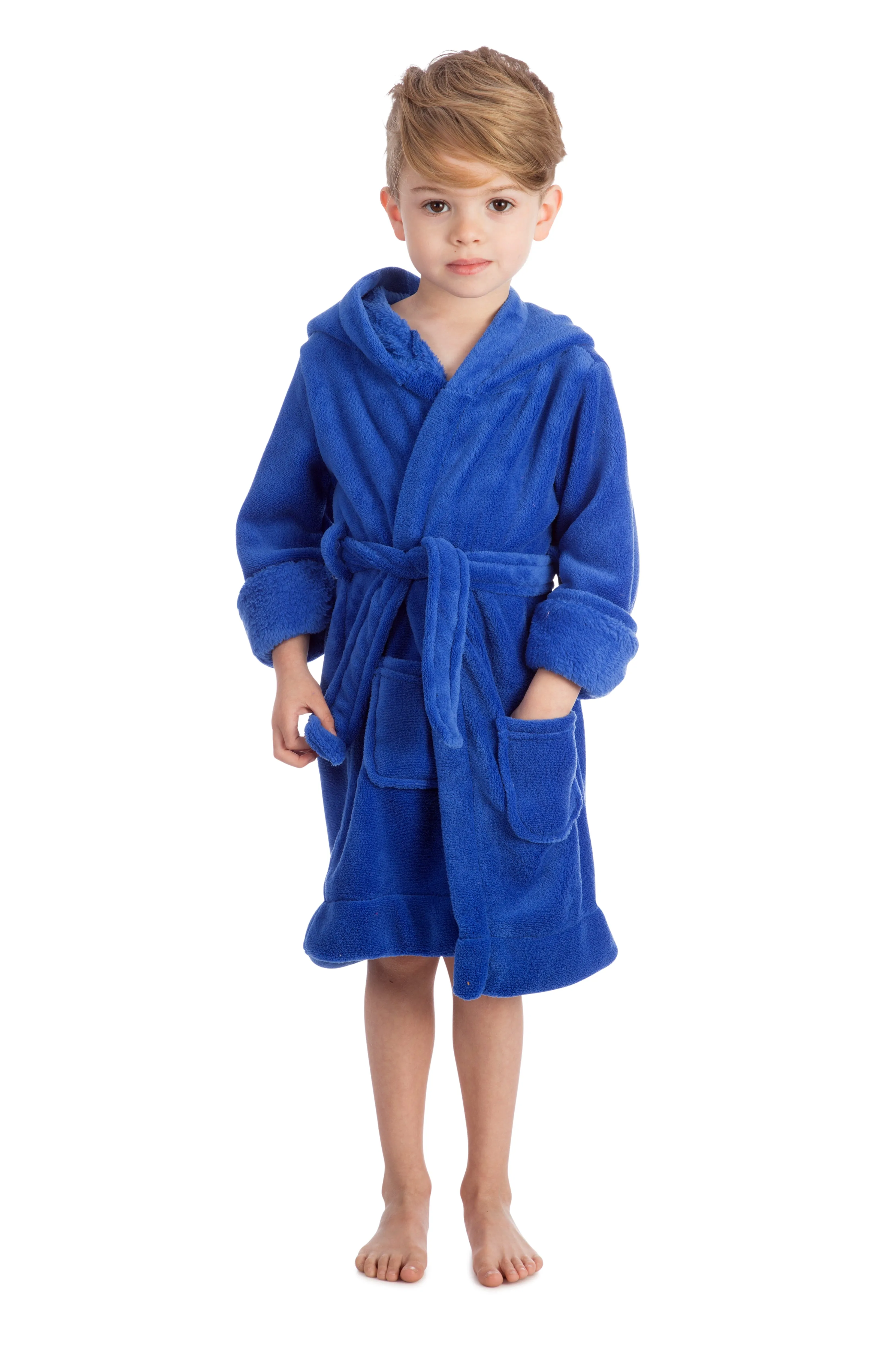 Elowel Boys Girls Blue Hooded Childrens Fleece Sleep Robe Size 2 Toddler -14Y