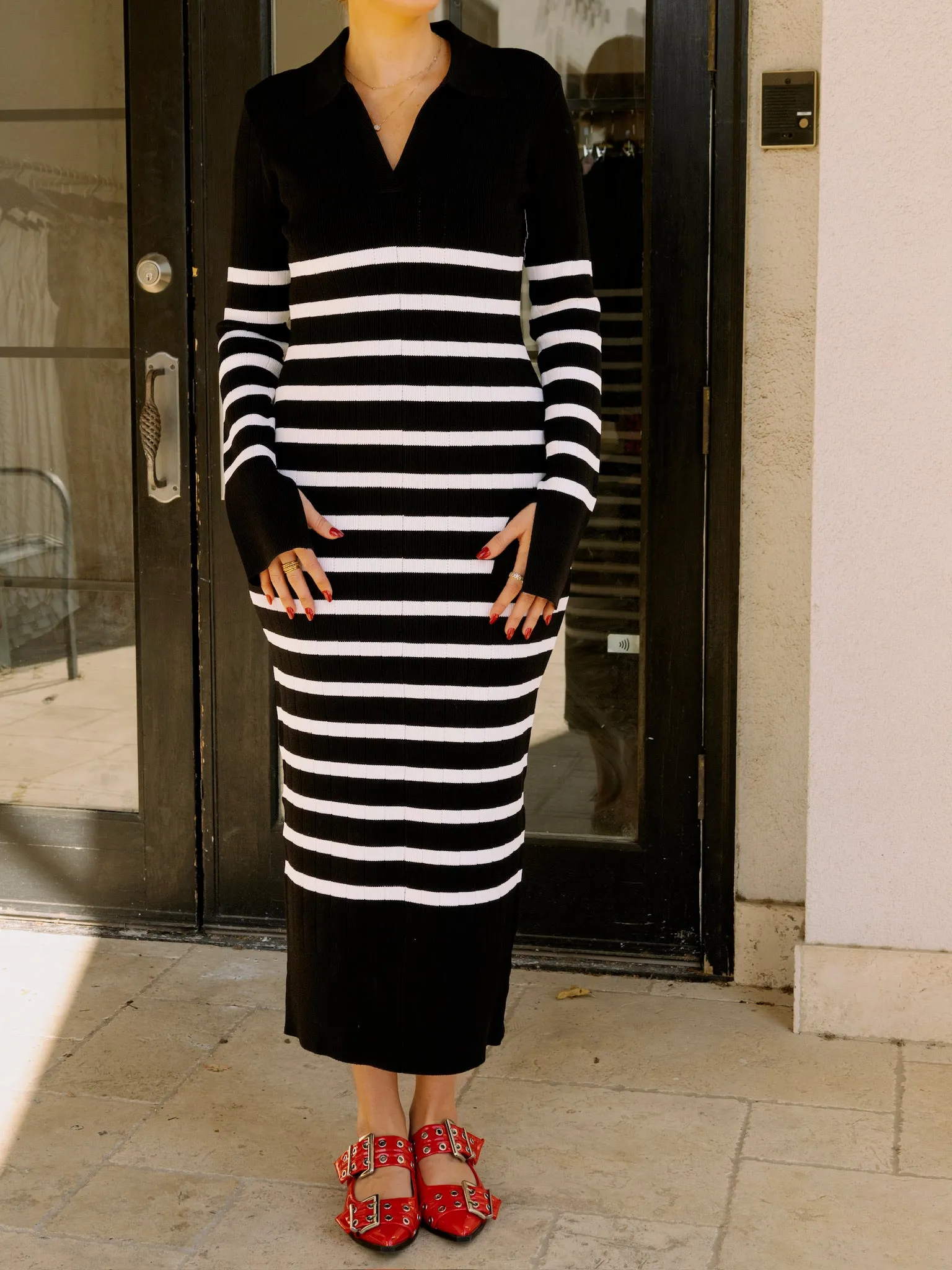 English Factory Collar Knit Midi Dress