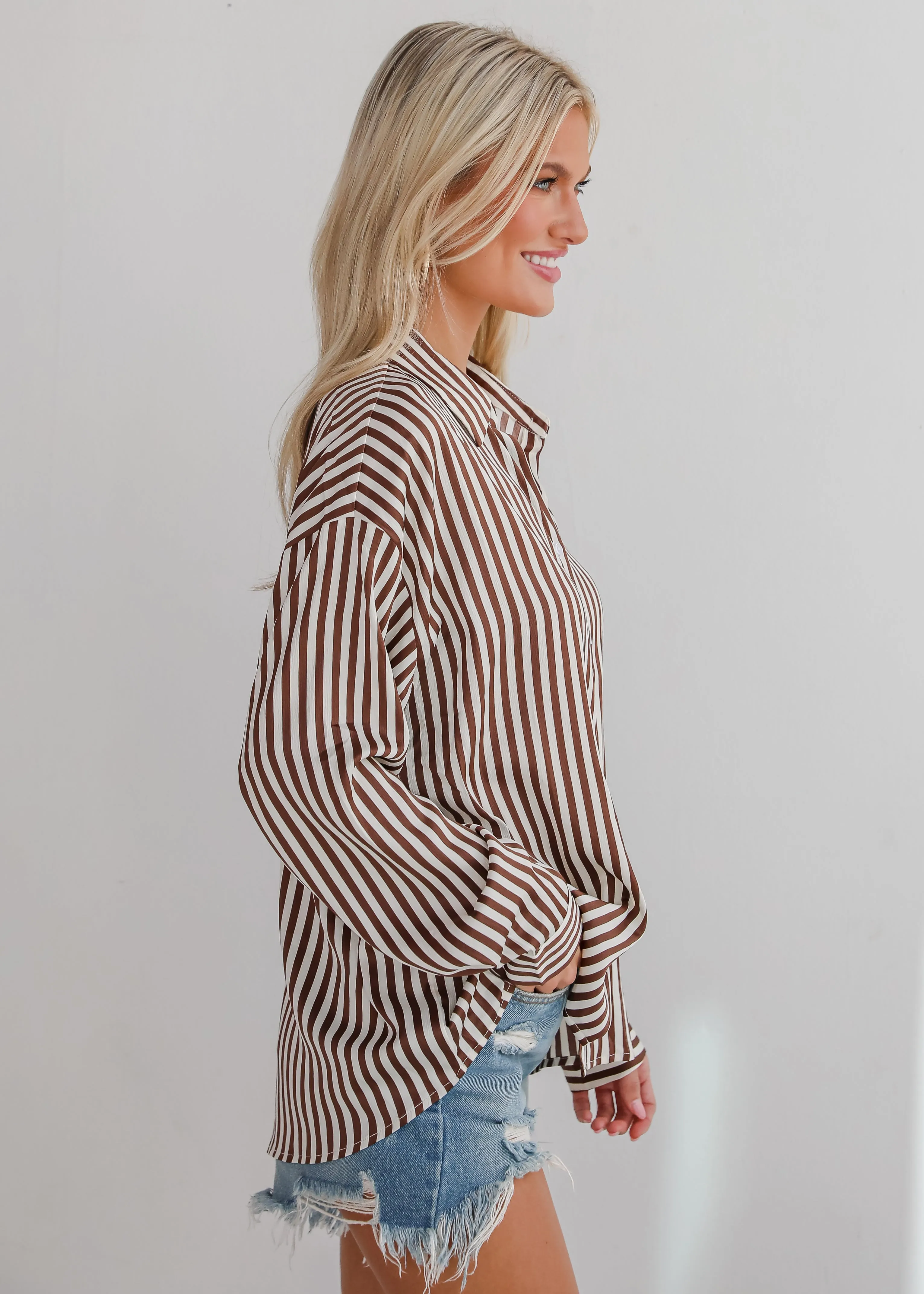 FINAL SALE - Composed Essence Satin Striped Button-Up Blouse