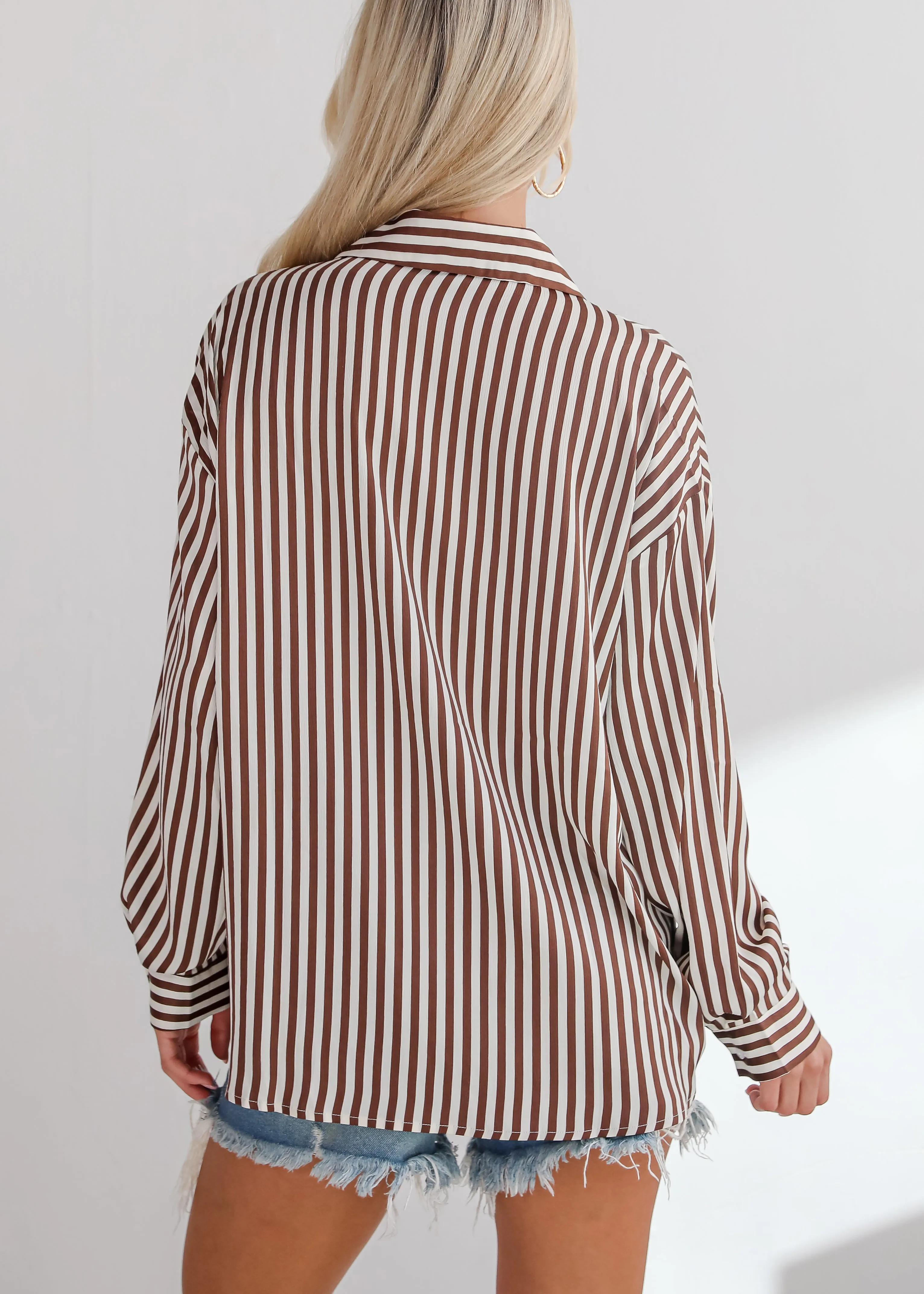 FINAL SALE - Composed Essence Satin Striped Button-Up Blouse