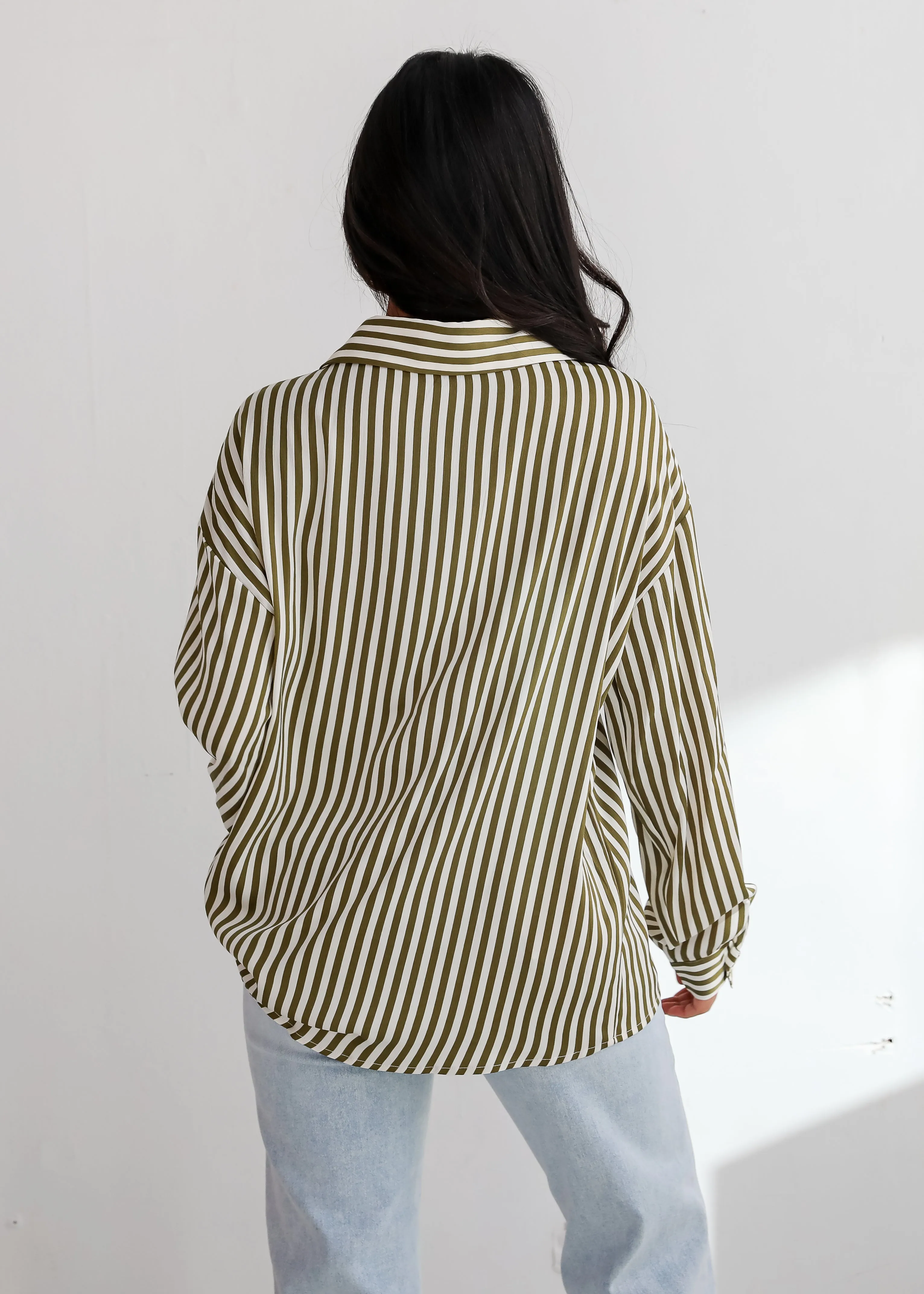 FINAL SALE - Composed Essence Satin Striped Button-Up Blouse