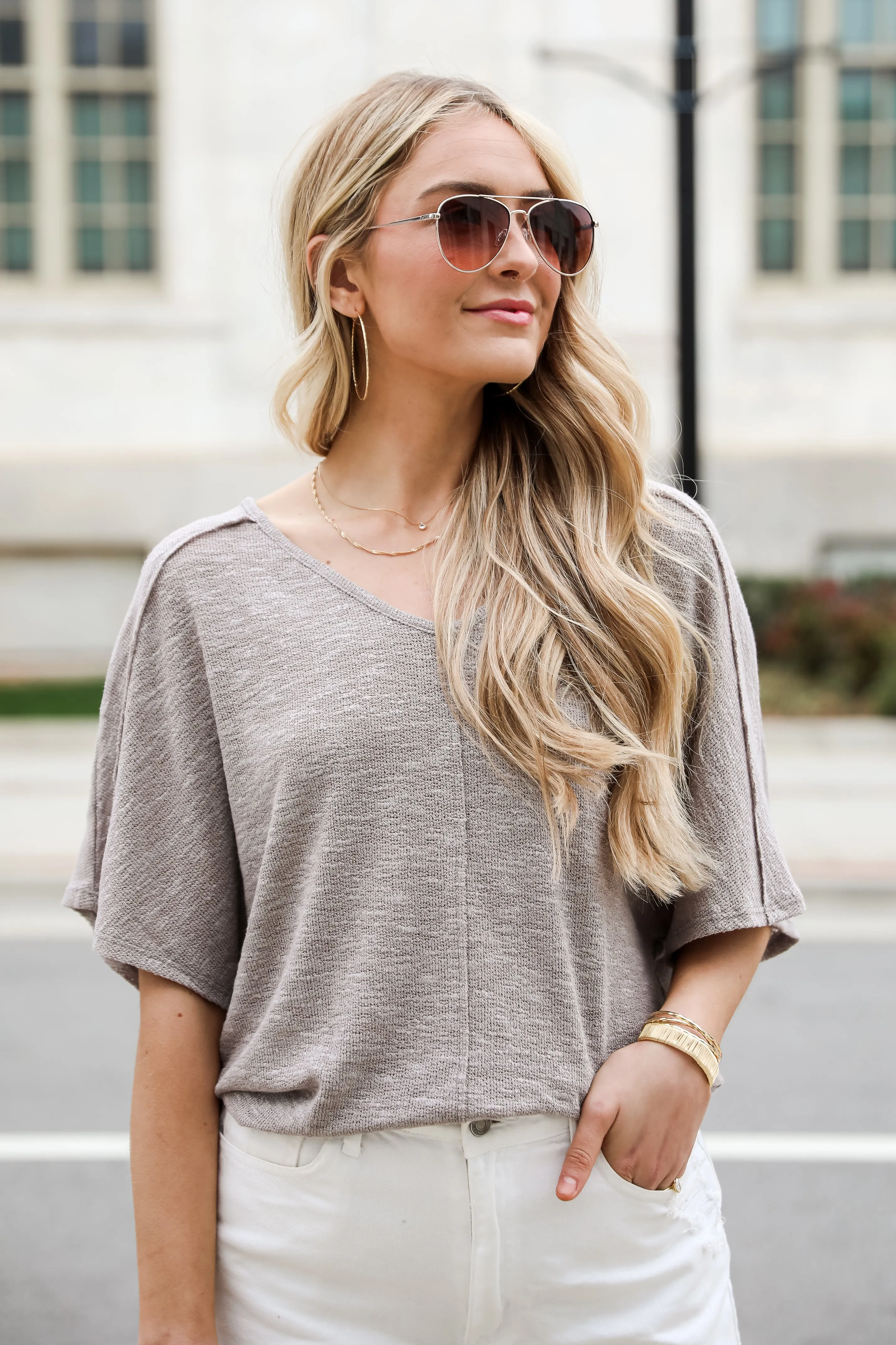 FINAL SALE - Delaney Dusty Lavender Knit Tee - DU DEAL