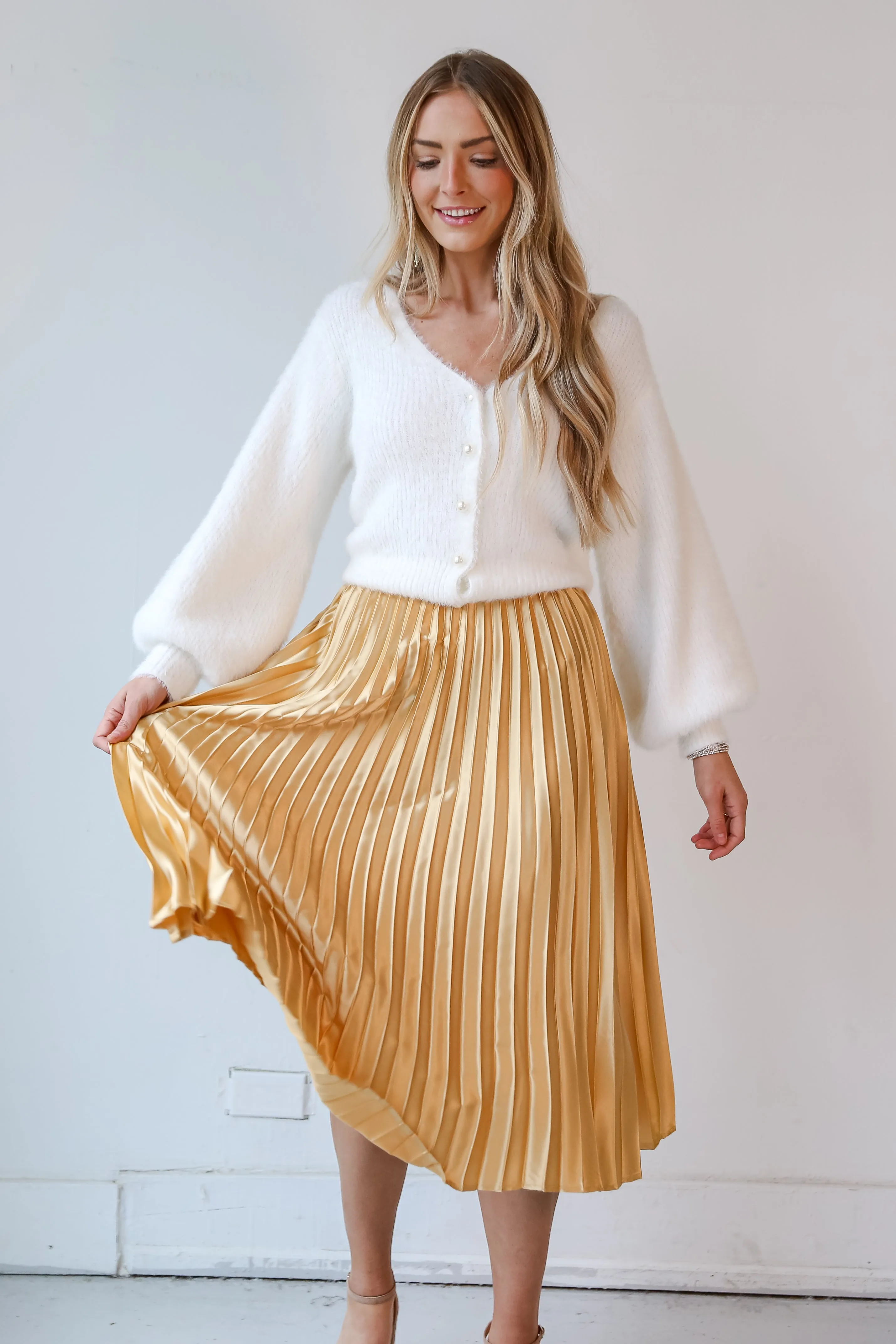 FINAL SALE - Fabulous Shine Satin Pleated Midi Skirt