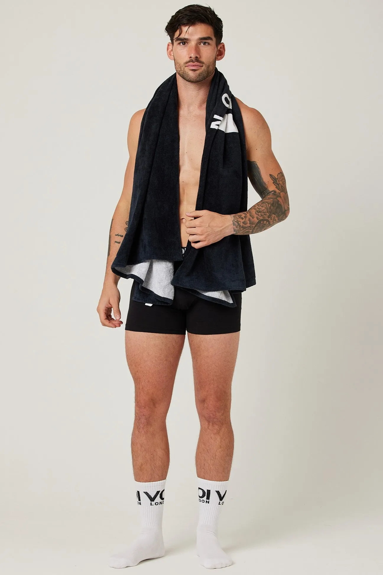 Fleece Dressing Gown & Towel Bundle - Black/Black