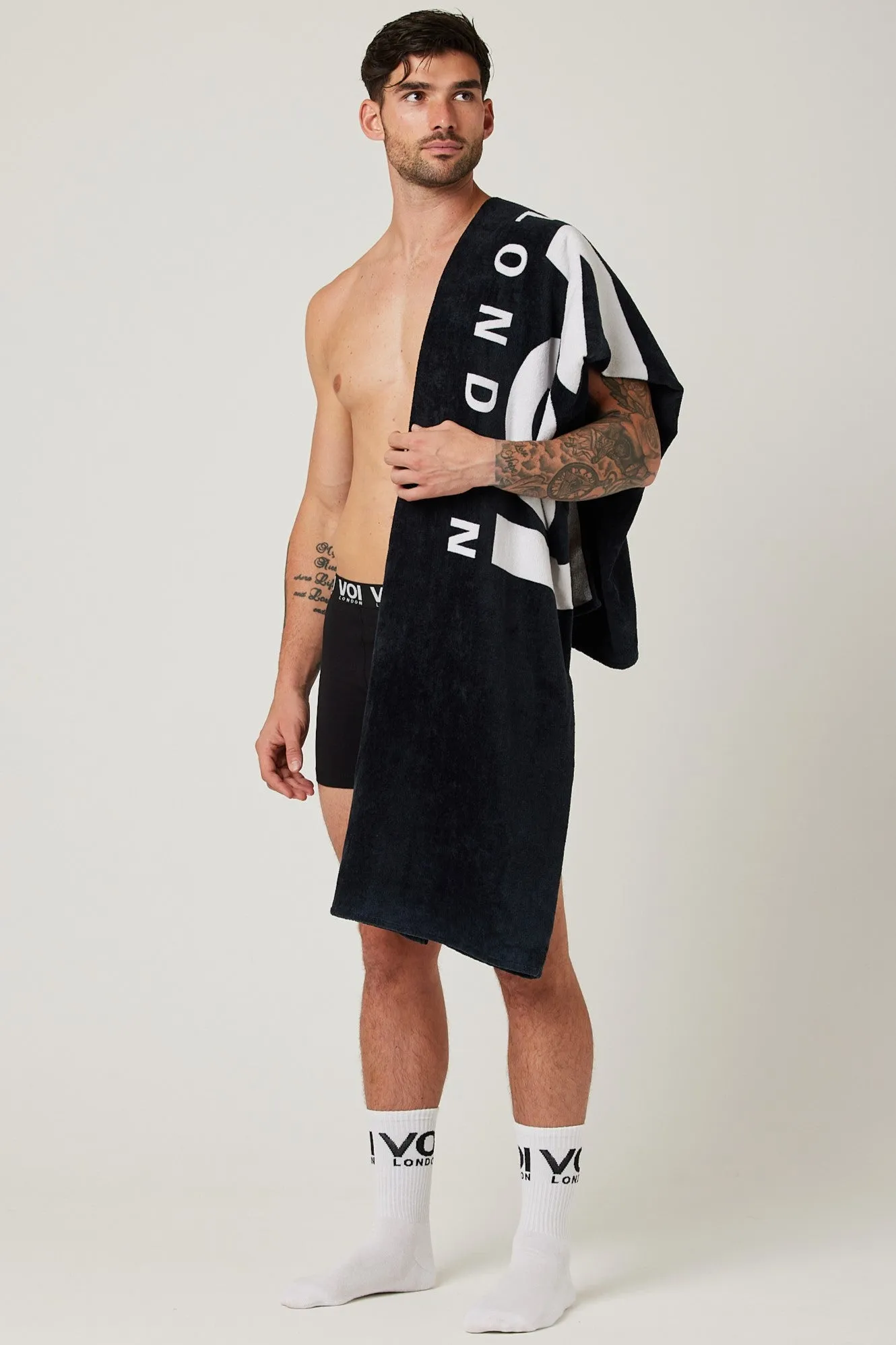 Fleece Dressing Gown & Towel Bundle - Black/Black