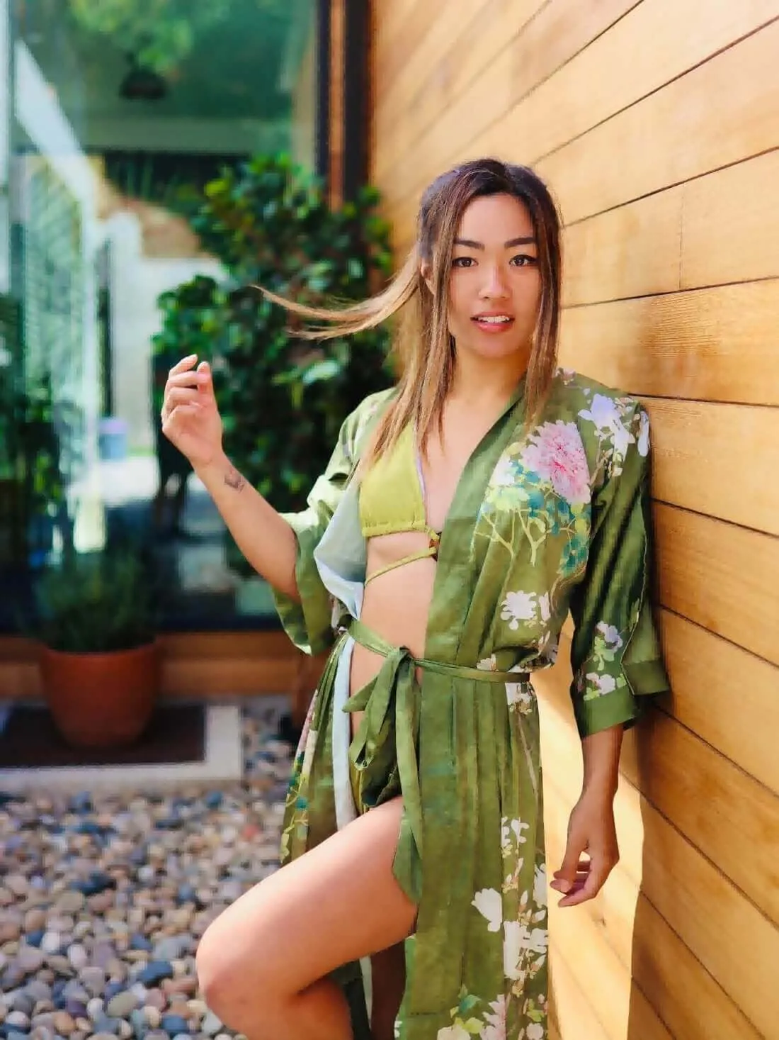 Floral Olive Kimono Robe