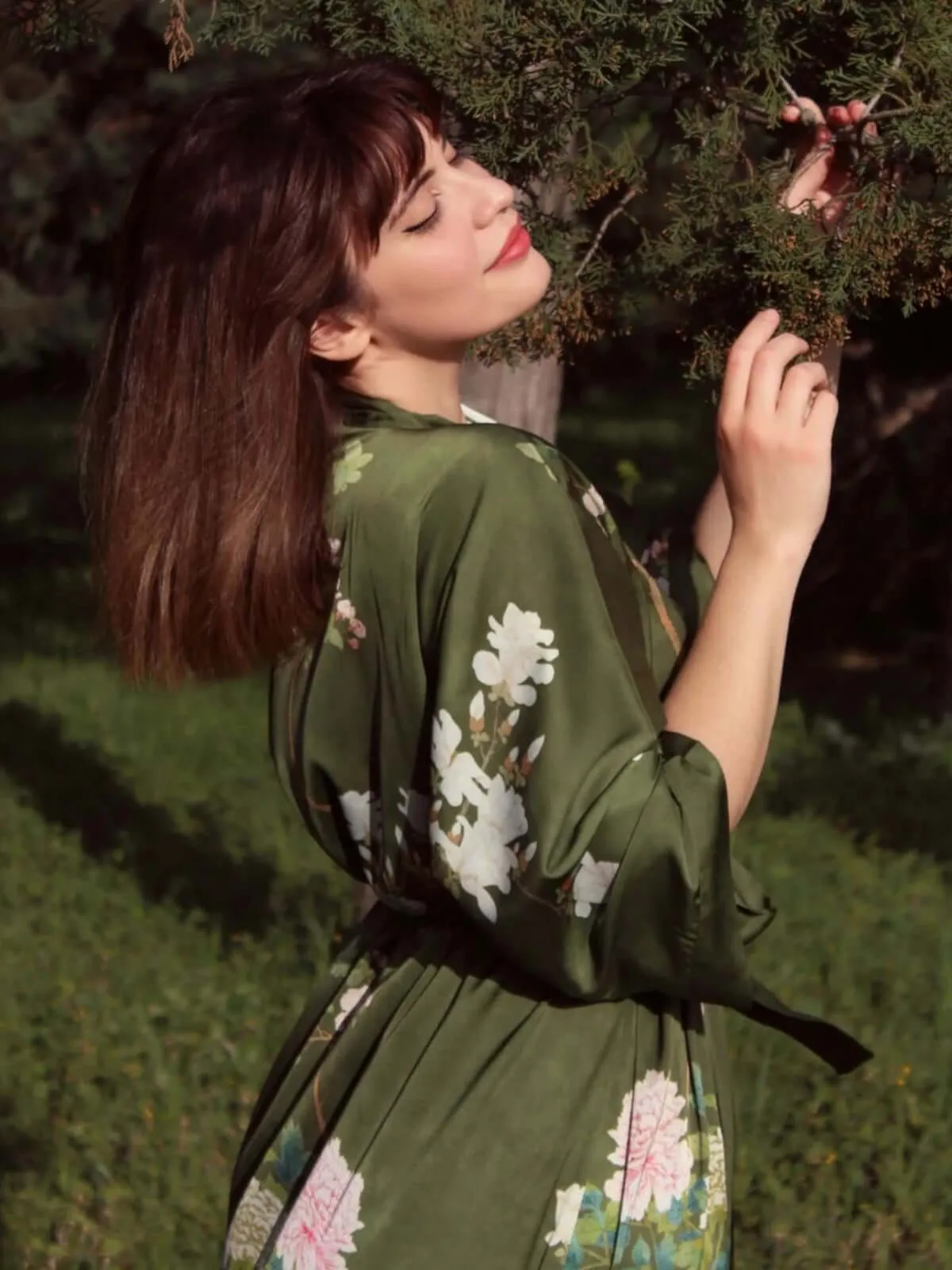 Floral Olive Kimono Robe