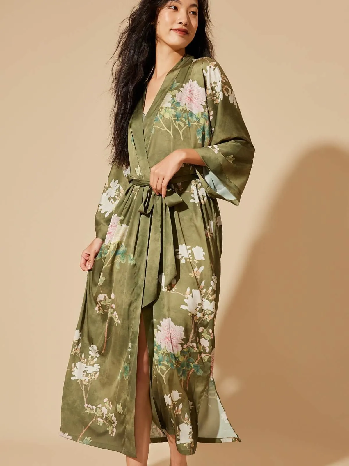 Floral Olive Kimono Robe