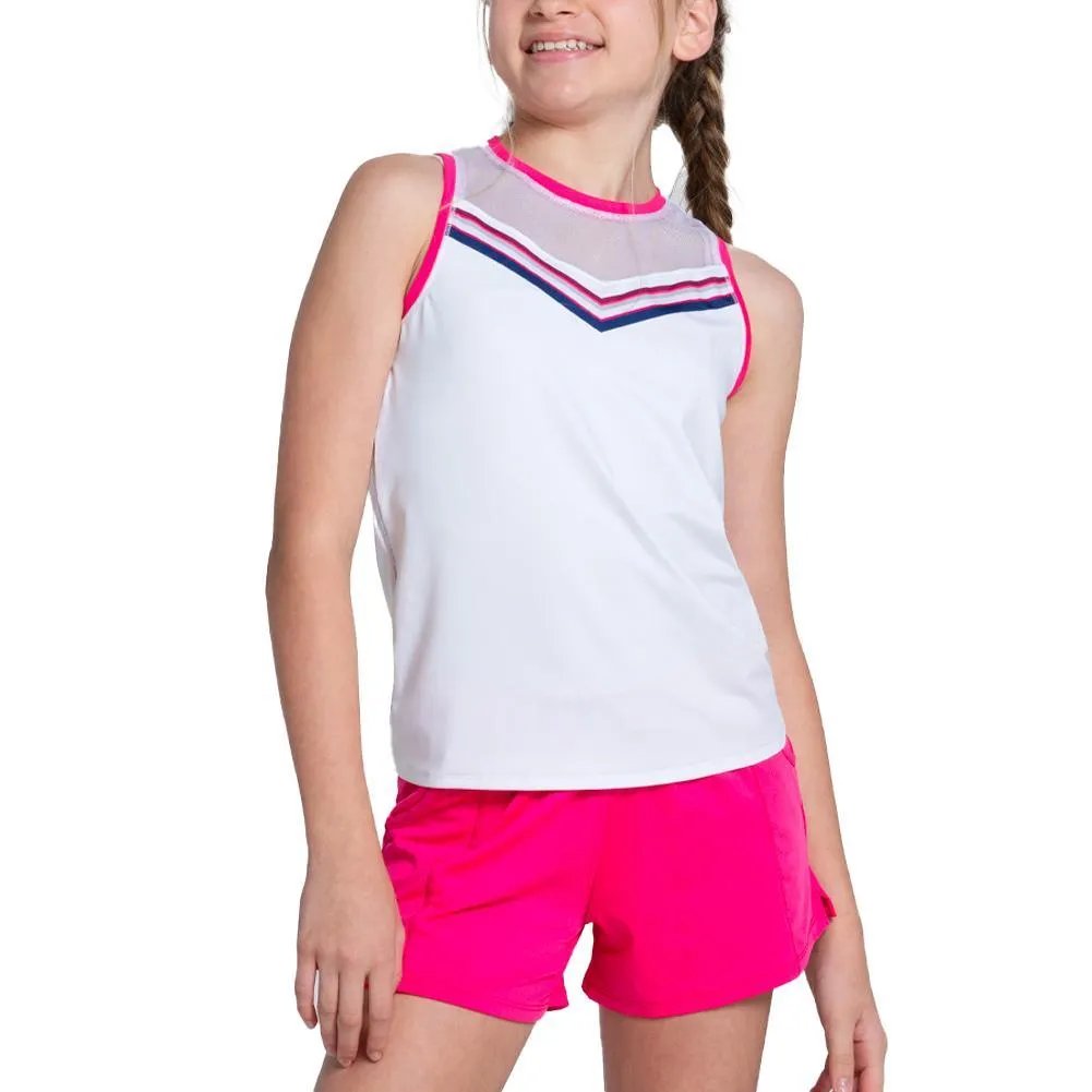 Girls`Berry Sweet Tie Back Tennis Tank White