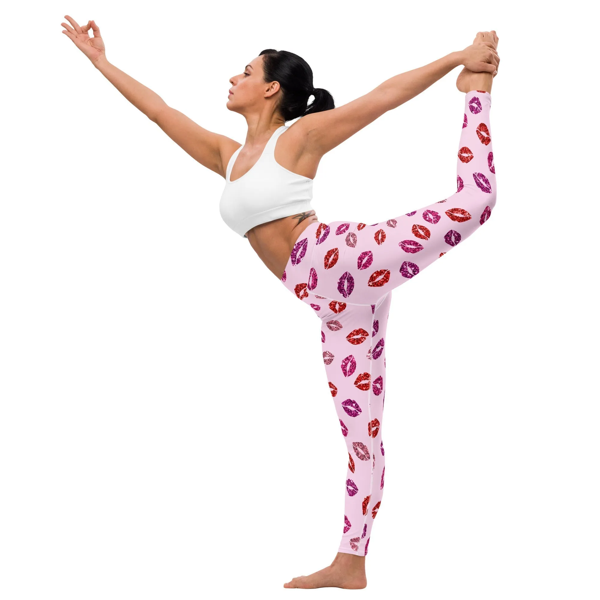 Glitter Print Kisses Yoga Leggings