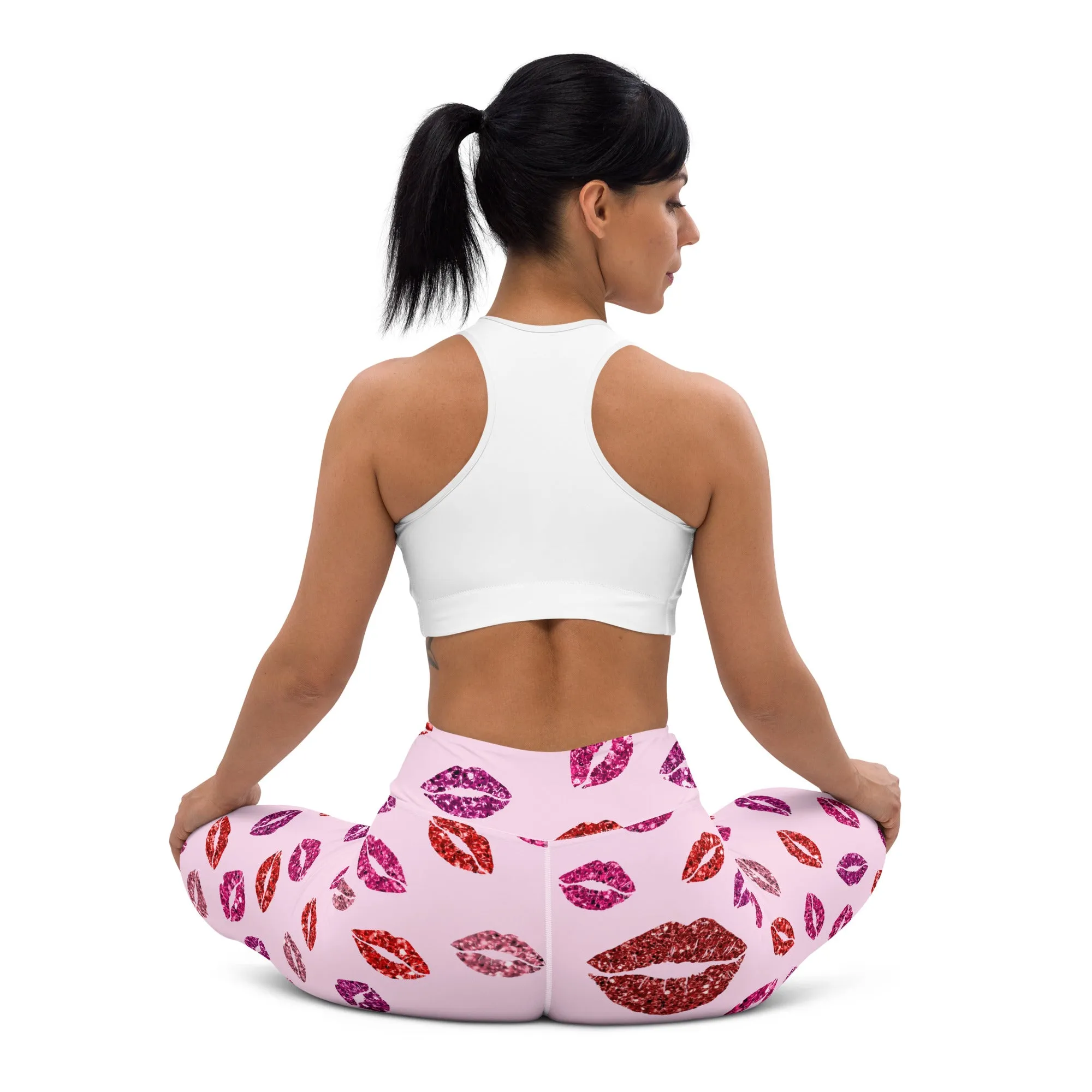 Glitter Print Kisses Yoga Leggings