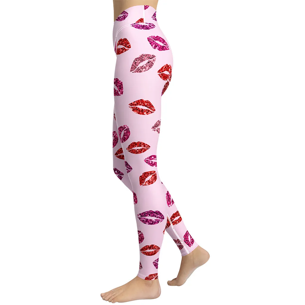 Glitter Print Kisses Yoga Leggings