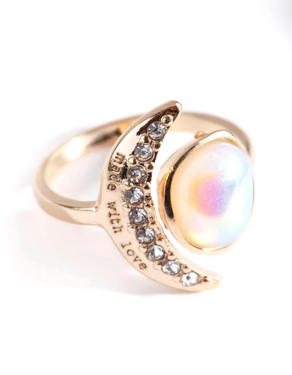 Gold Rainbow Stone & Moon Ring