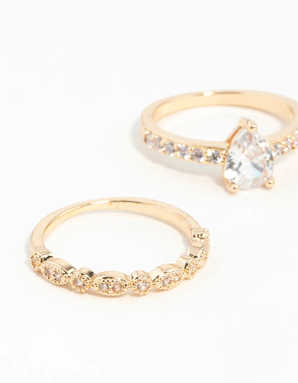 Gold Teardrop Cubic Zirconia Engagement Ring Stack