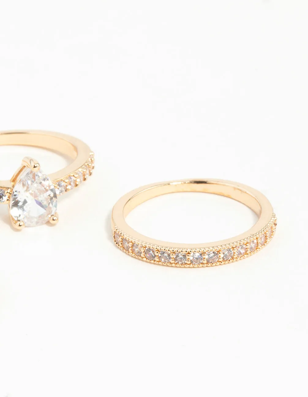 Gold Teardrop Cubic Zirconia Engagement Ring Stack