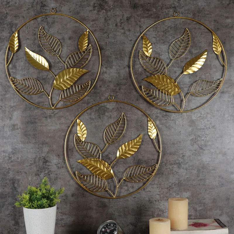 Golden Mango Leaves Wall Decor | Gold | Set of 3 | 15 x 15 inches