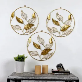 Golden Mango Leaves Wall Decor | Gold | Set of 3 | 15 x 15 inches