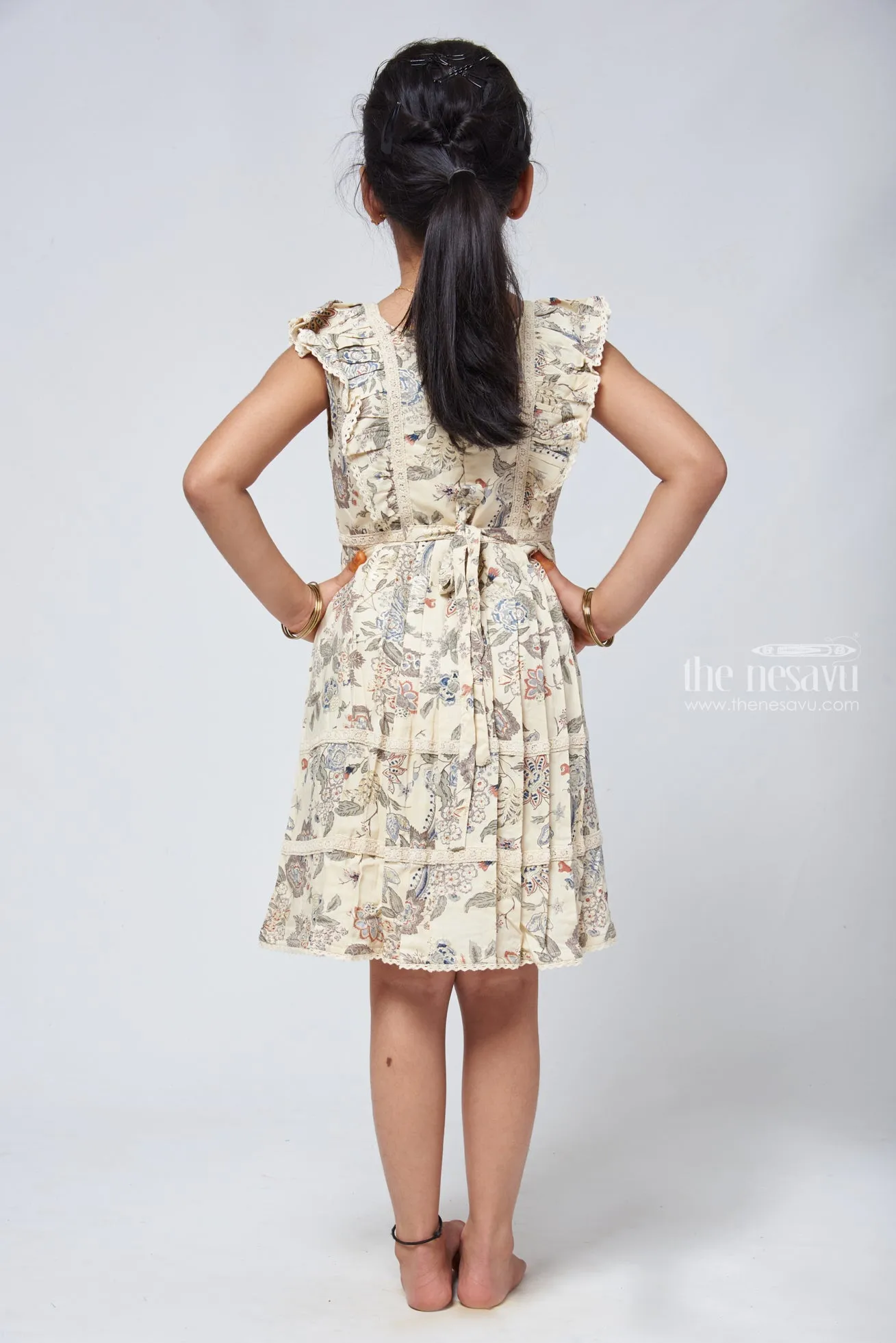 Graceful Half White Box Neck Floral Frock - Chic Girls Attire