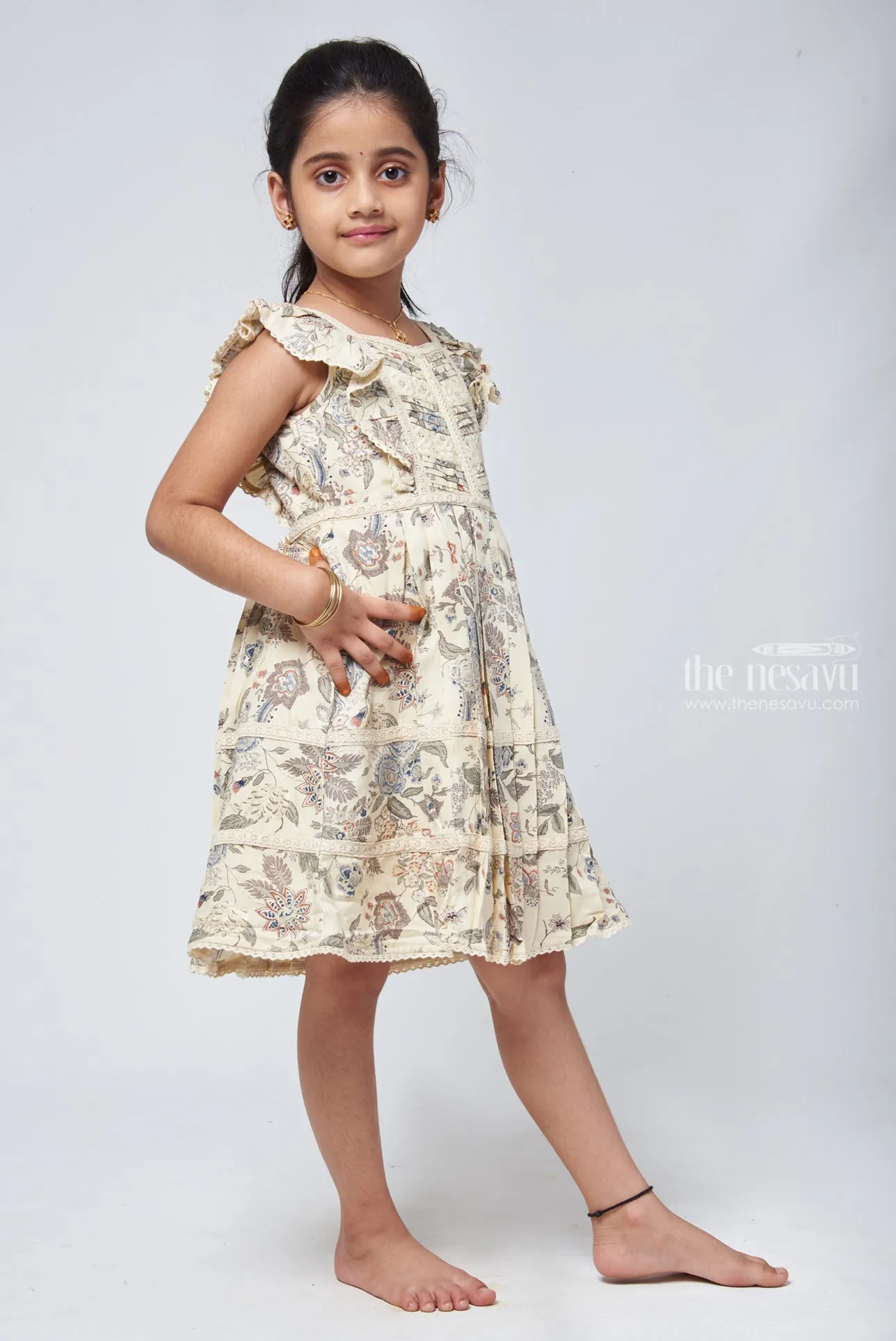 Graceful Half White Box Neck Floral Frock - Chic Girls Attire