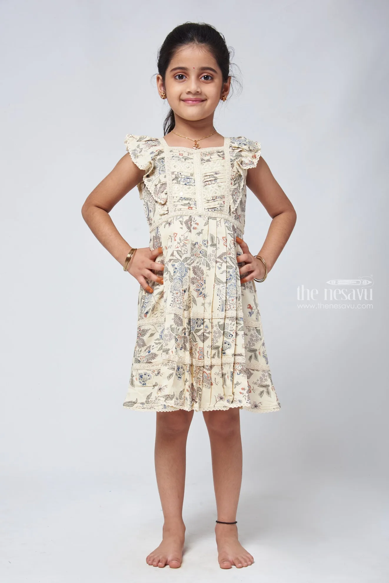 Graceful Half White Box Neck Floral Frock - Chic Girls Attire