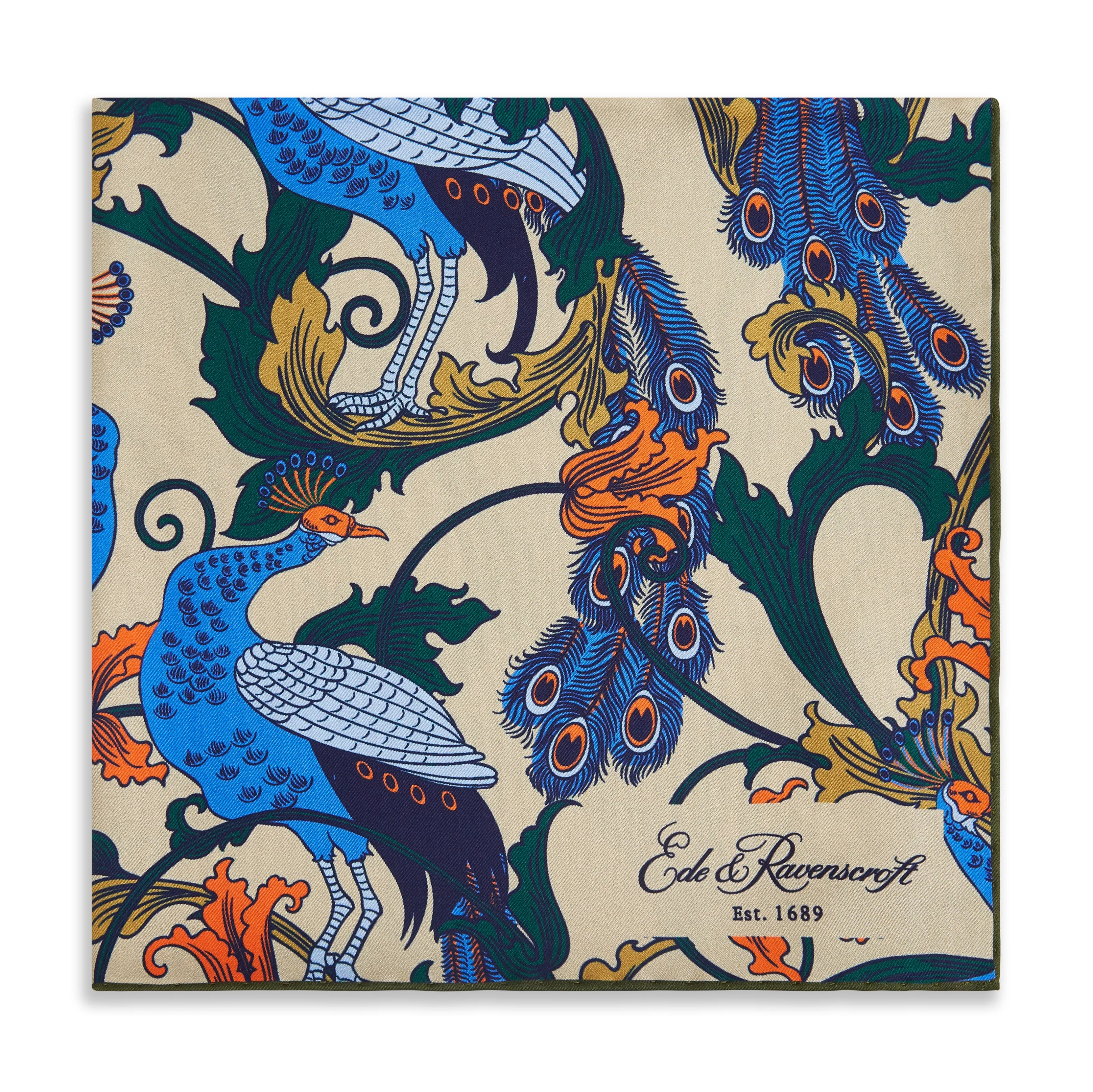 Green And Blue Peacock Vine Silk Pocket Square