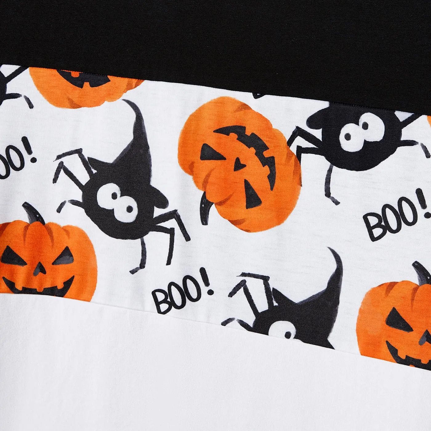 Halloween Family Matching Pumpkin Print Dresses and Short Sleeve Colorblock Tops Sets