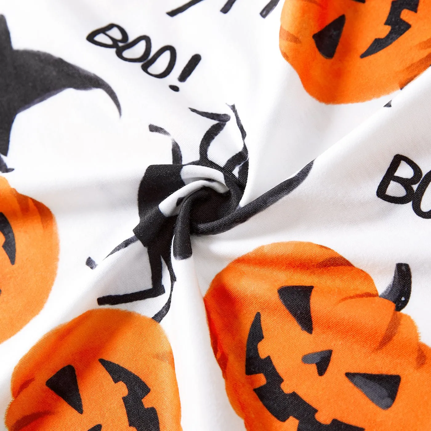 Halloween Family Matching Pumpkin Print Dresses and Short Sleeve Colorblock Tops Sets