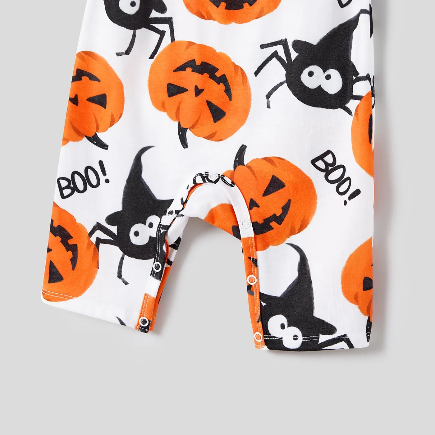 Halloween Family Matching Pumpkin Print Dresses and Short Sleeve Colorblock Tops Sets