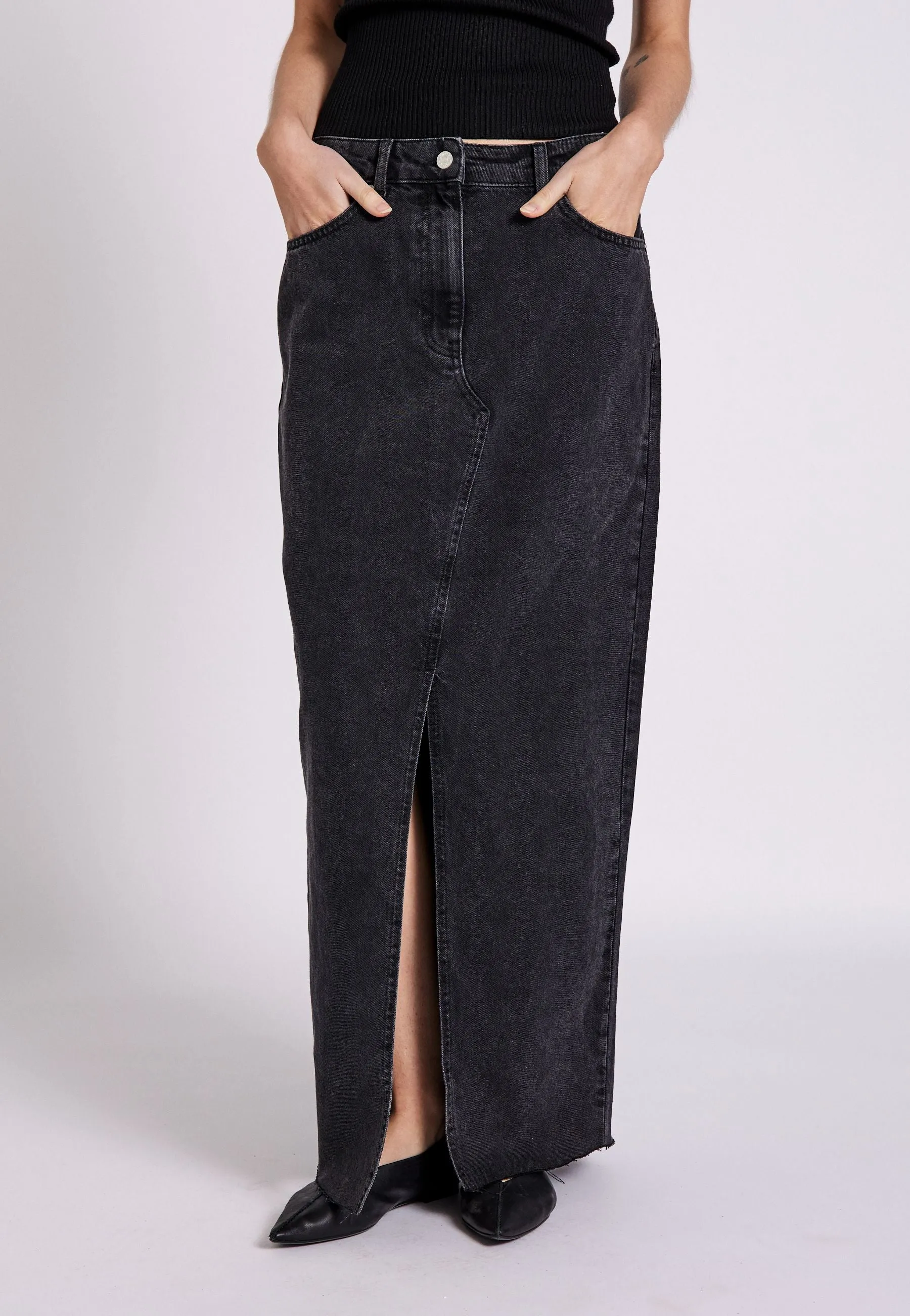 Hannali maxi denim skirt - Black washed