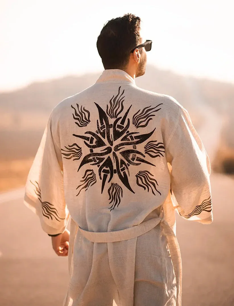 Heart Earth Craft - "FIRE GOD" Men's Linen Kimono Robe