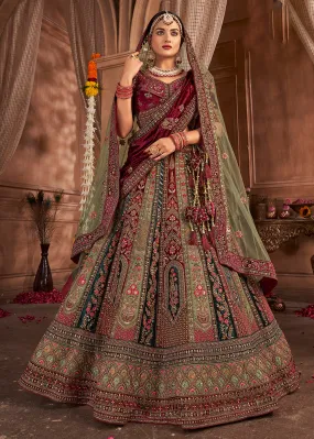 Heavy Embroidery Multicolor Velvet Bridal Lehenga Choli