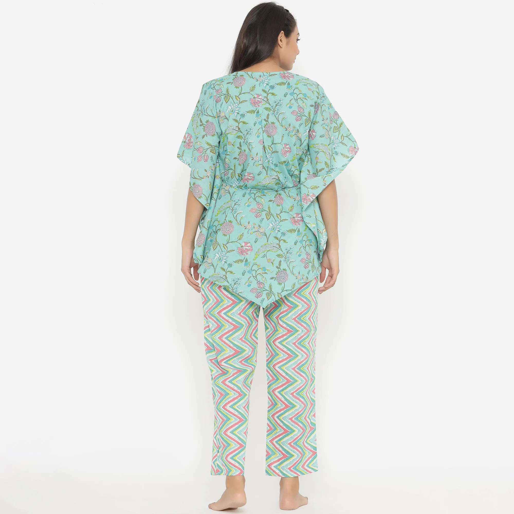 Jaal On Blue Kaftan Pyjama