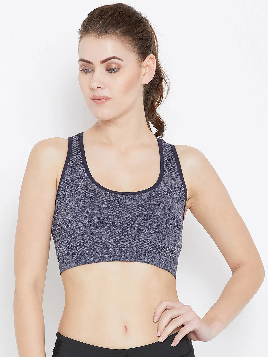 JUMP USA Women Navy Blue Non-Wired Lightly Padded Sports Bra