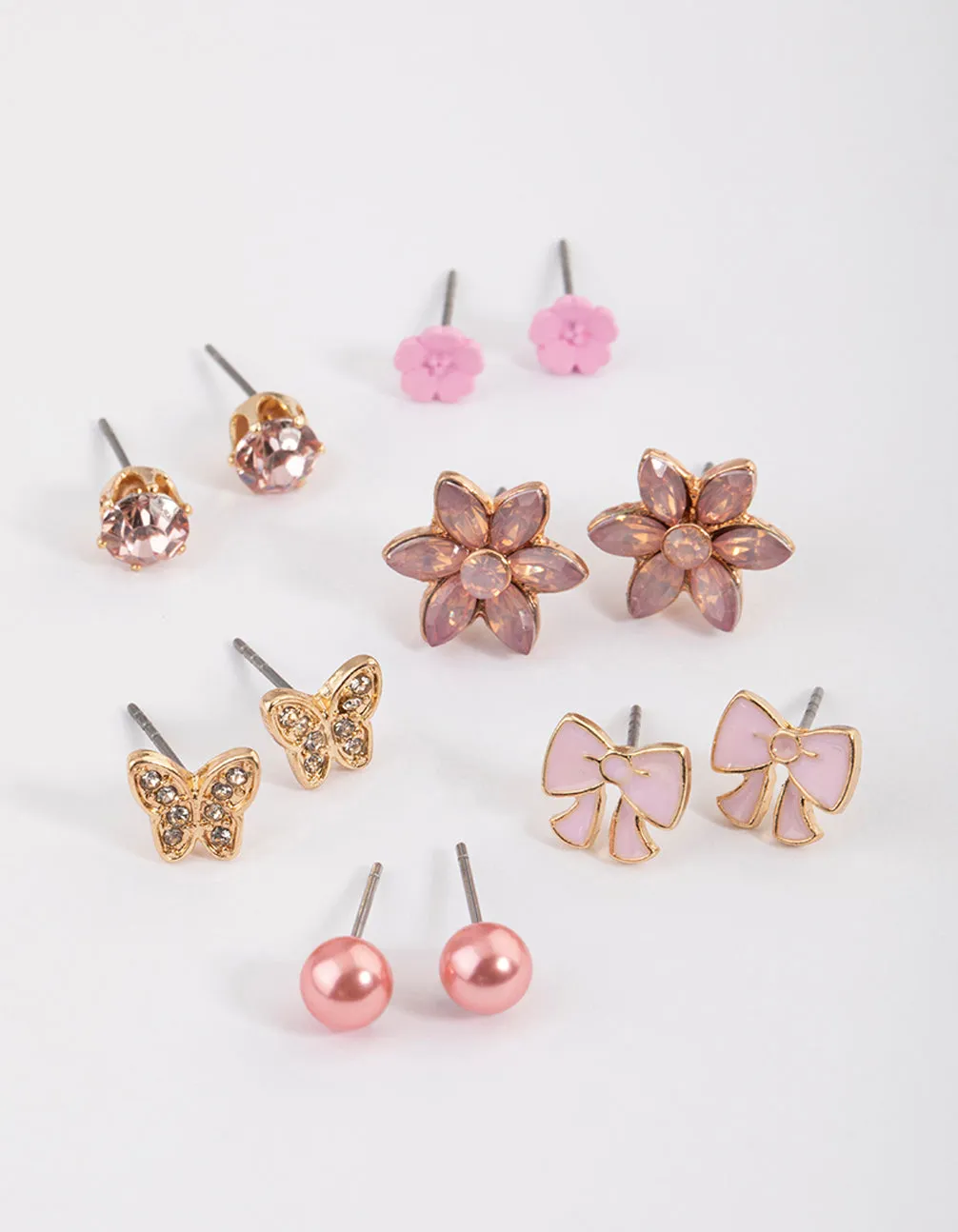 Kids Pink Bow Stud Earrings 6-Pack