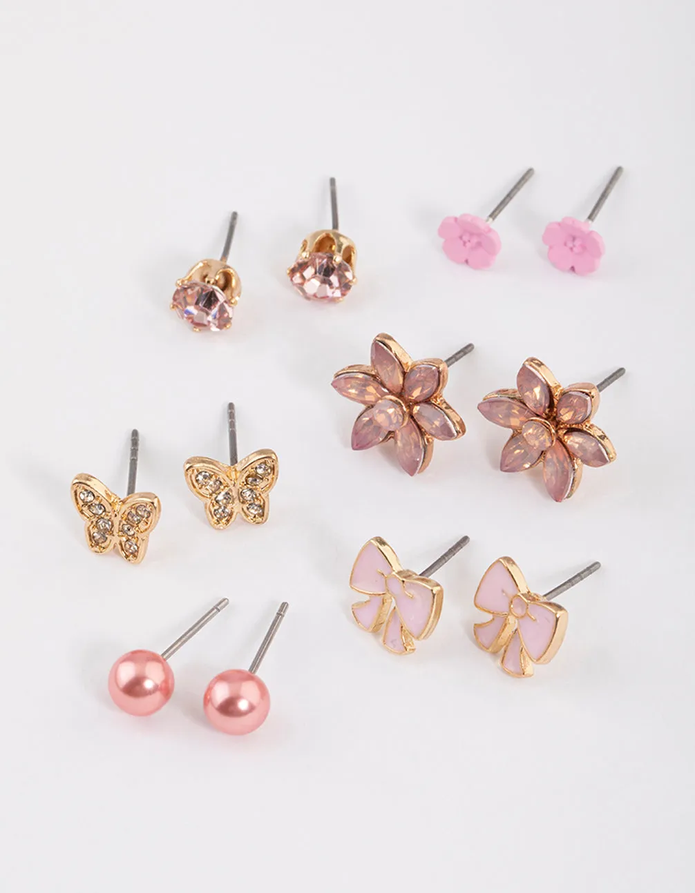 Kids Pink Bow Stud Earrings 6-Pack