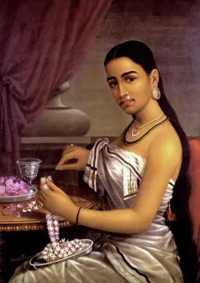 Lady Making A Garland - Raja Ravi Varma - Life Size Posters