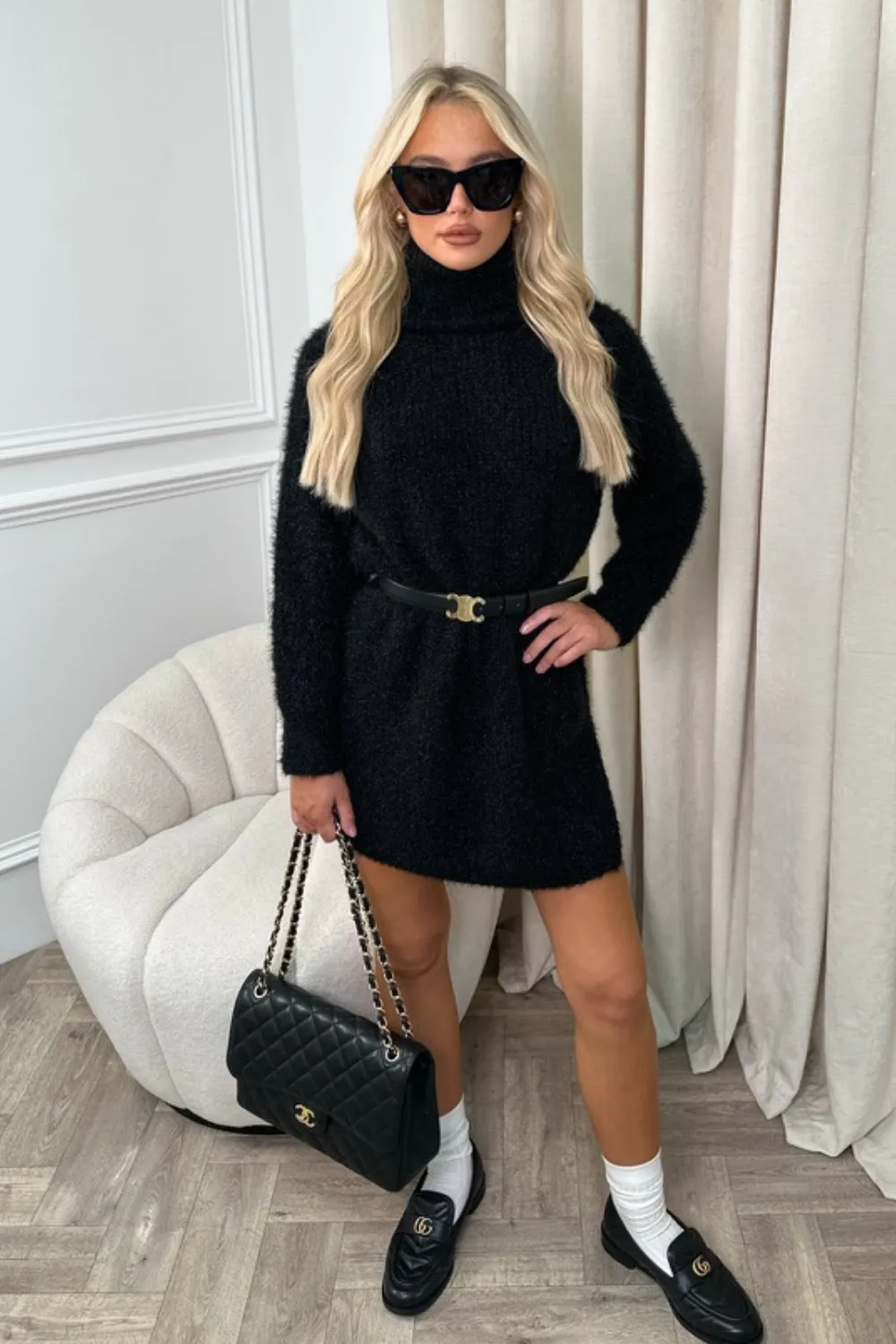 Laurel black polo neck knit jumper dress