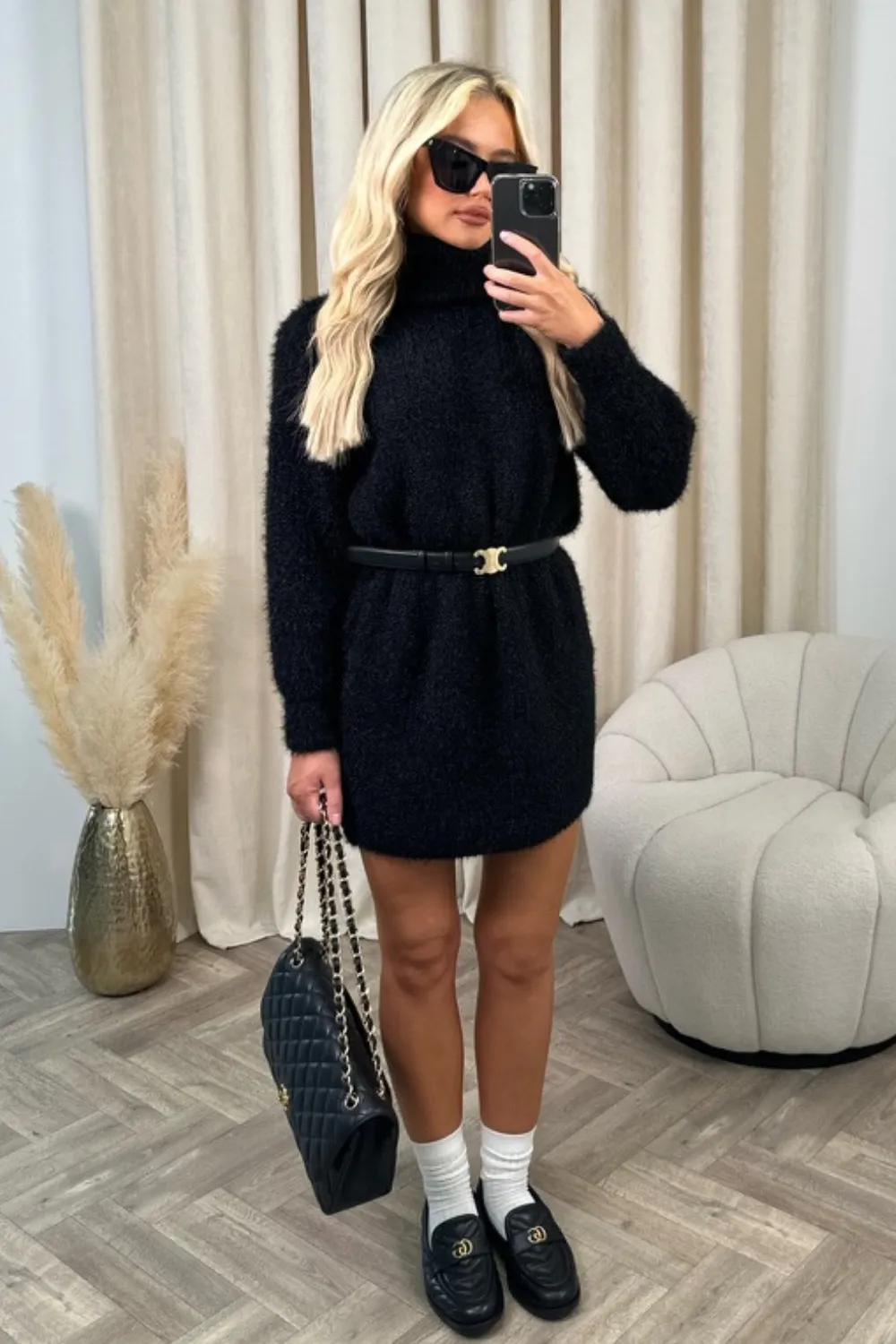 Laurel black polo neck knit jumper dress