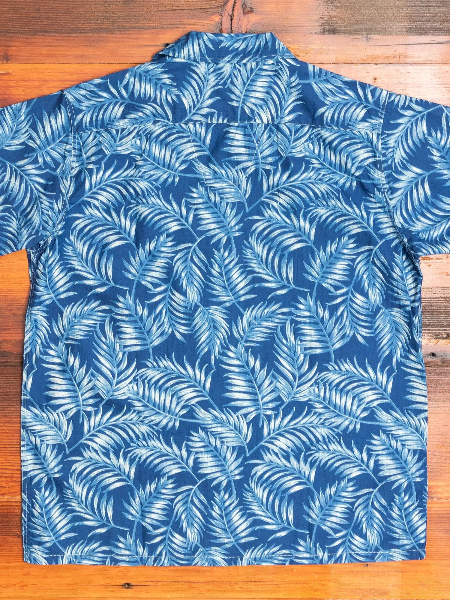 Leaf Print Hawaiian Shirt in Indigo