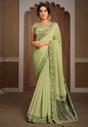 Light Green Embroidered Saree