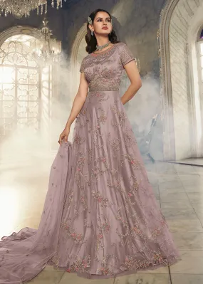 Light Mauve Wedding Party Net Designer Anarkali Suit